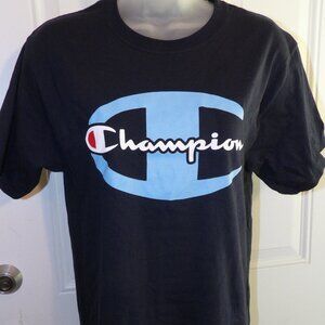 Navy Blue Champion Tee Shirt with Classic Emblem on Front Size Small